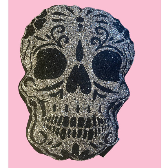 TIK TOK VIRAL Rhinestone Sugar Skull Halloween 2023 Decorative Pillow New - Picture 1 of 7